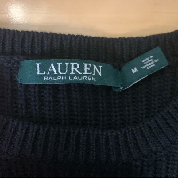Lauren Ralph Lauren Black Sweater with velvet sleeve Detailing Size Medium - Picture 3 of 5